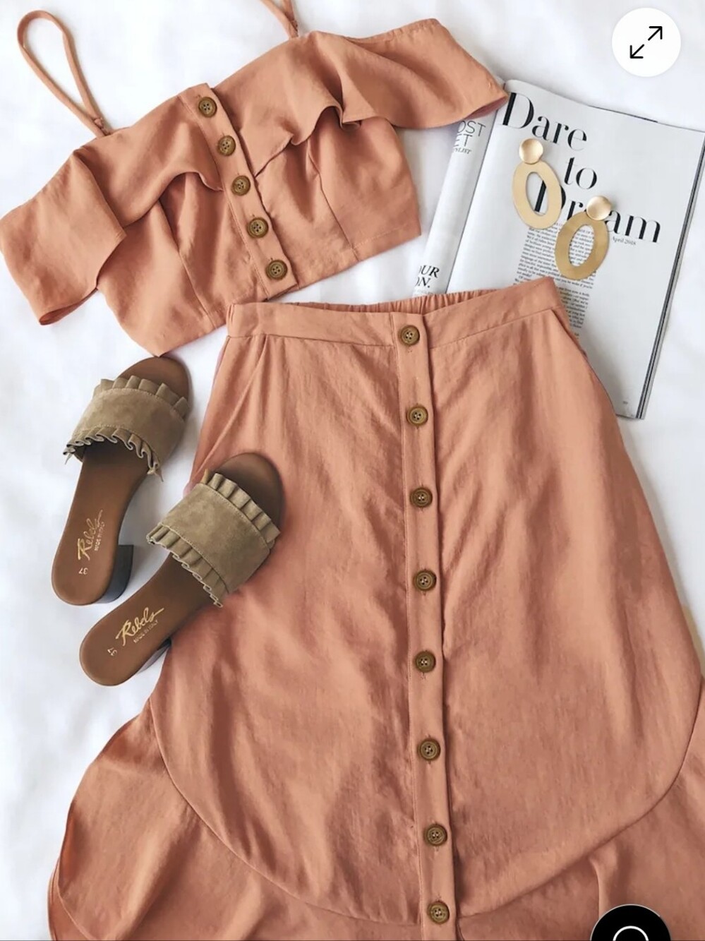 Lulus Malta Dusty Pink Mauve Button Up Skirt Off The Shoulder Top Set Sm - Picture 5 of 9